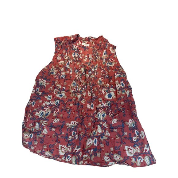 Charter Club Womens Red Floral Sleeveless Top Button Ruched Size 18W Cottage - Picture 1 of 5